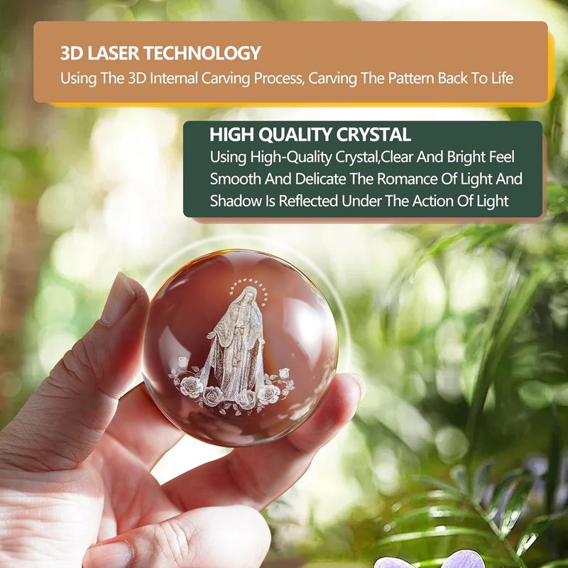 ZEERSHEE 3D Our Lady of Guadalupe Crystal Ball with Rose Stand Laser Etched Virgin Mary Statue Christian Catholic Religious Easter Gifts - Image 4